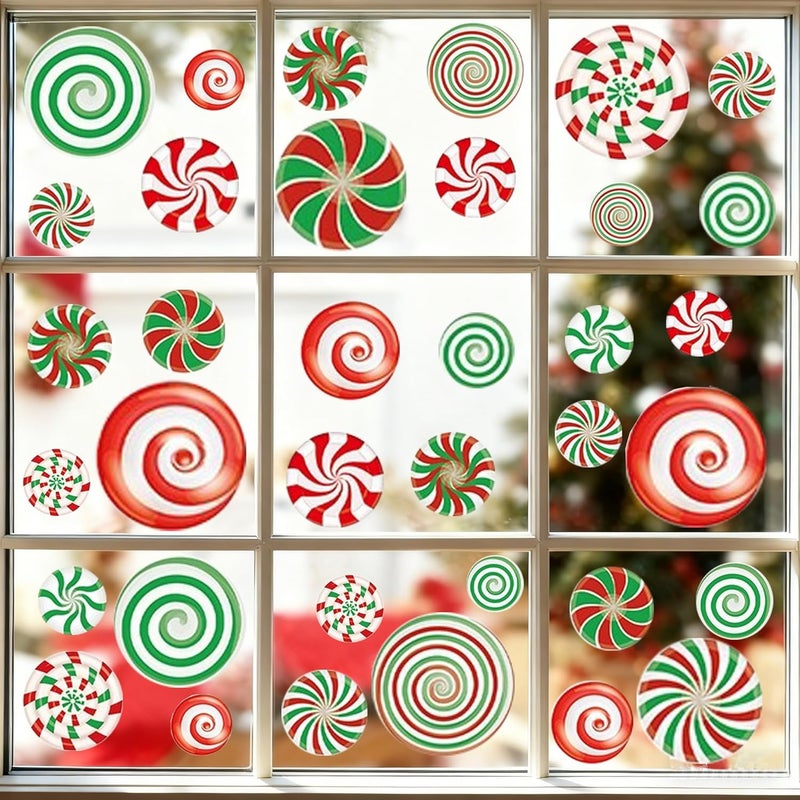 MagiMural 81PCS Candy Christmas Window Clings, Red Green 3D Wall Stickers, Xmas Candy Stickers Wall Decals for Glass Door Refrigerator Window Wall Home Office Decor, Winter Holiday Candyland Party Decorations - Image 1